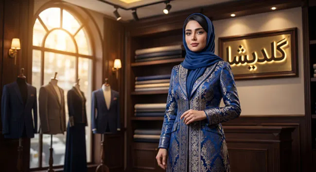 پارچه مانتو مجلسی پارچه مناسب مانتو مجلسی ژاکارد با دوخت سفارشی در خیاطی گلدیشا